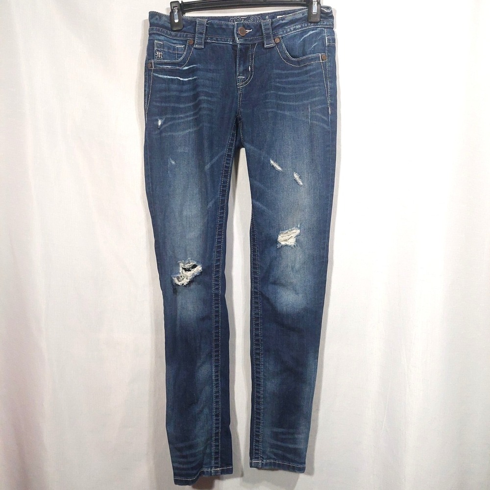 Miss Me Womens Mid Rise‎ Skinny Jeans Size 26 Blue Denim Distressed 5 Pockets